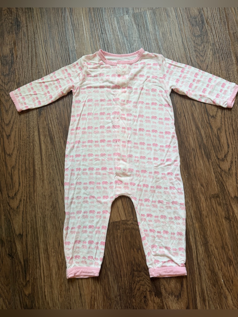 Magnetic Me Footless Pink Elephant Print One-Piece Pajamas 6-9 Months